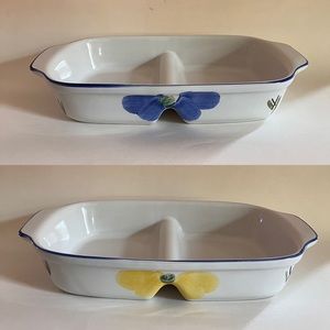 3/$30 Maxam Oven To Table Hand Painted Divided Casserole Dish Made In Portugal